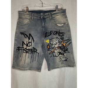 D'ANDIJIESHEN Denim Shorts Wild Ones Graphic Print Casual‎ Blue Size (See Pics)